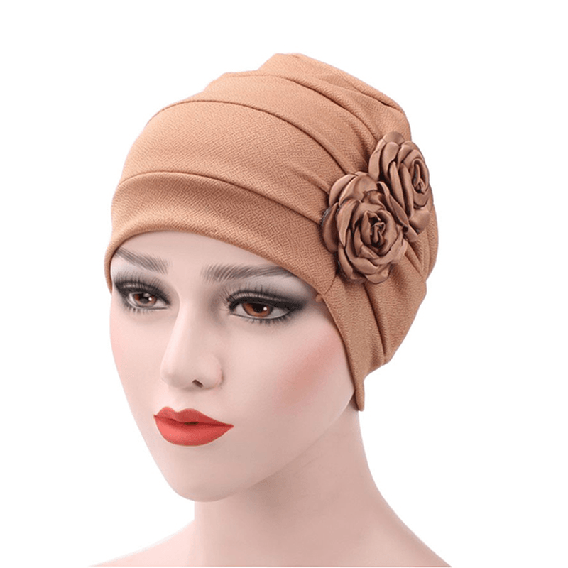 Womens New Side Paste Large Flower Solid Beanie Cap Casual Cotton Outdoor Bonnet Hat