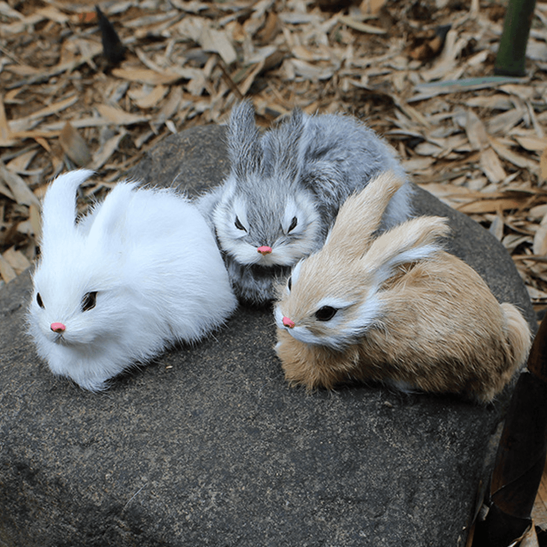 15Cm Mini Realistic Cute White Plush Rabbits Fur Lifelike Animal Furry Easter Bunny Stuffed Plush Toy