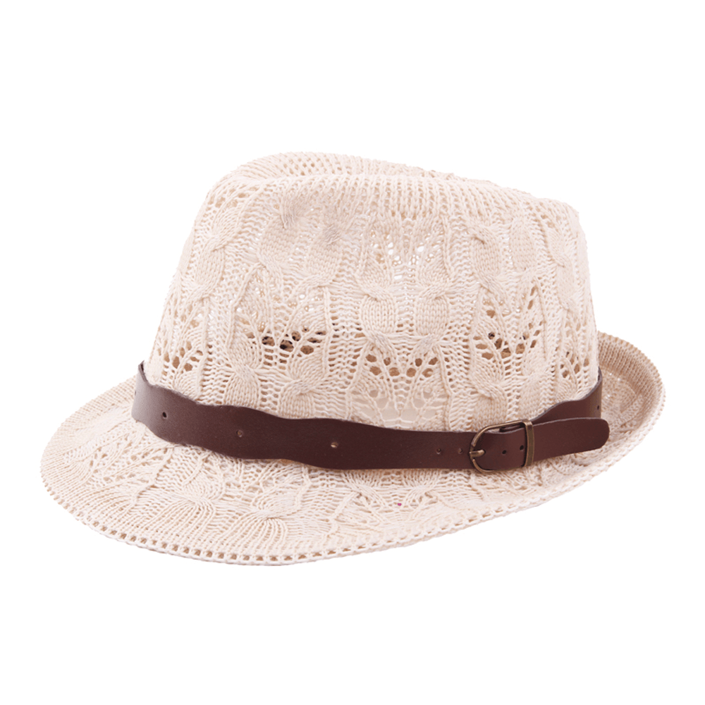 Women Summer Leather Belt Mesh Jazz Hat - MRSLM