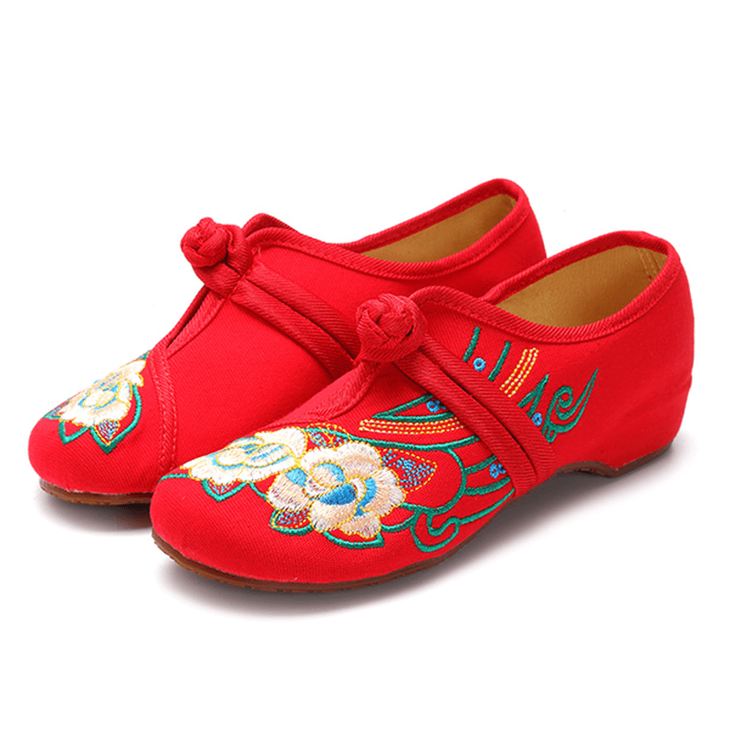 Women Lace up Cloth Chinese Embroidered Flower Flat Loafers