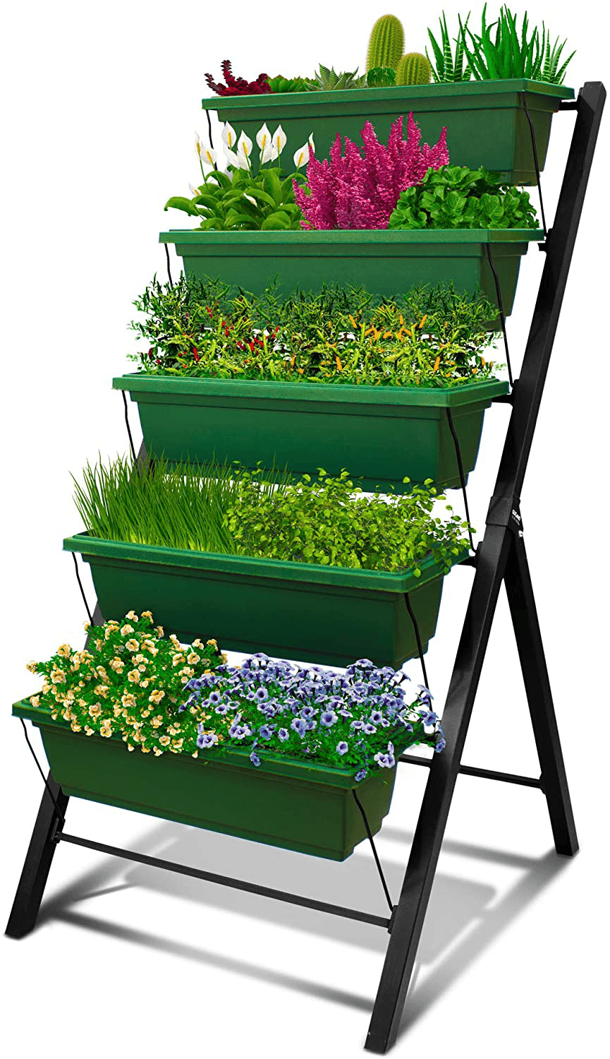 KINGSO 4Ft Vertical Raised Garden Bed 4 Tier Vertical Garden Planter Boxes with Container Boxes Freestanding Food Safe Elevated Planter Boxes for Flowers Patio Herbs Balcony Garden Outdoor Indoor