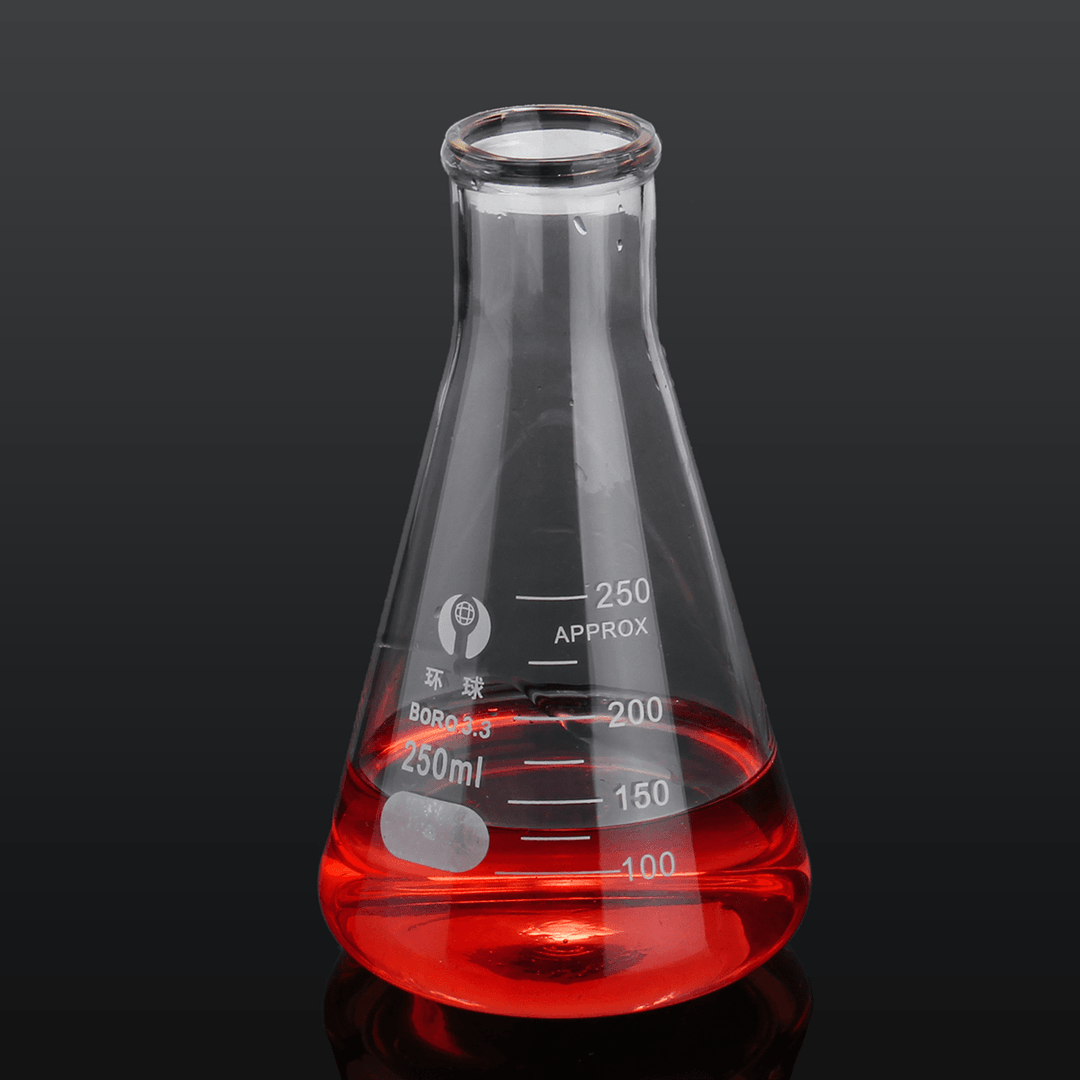 250Ml Lab Glass Erlenmeyer Conical Flask Bottle W/ Rim Borosilicate Laboratory Glassware