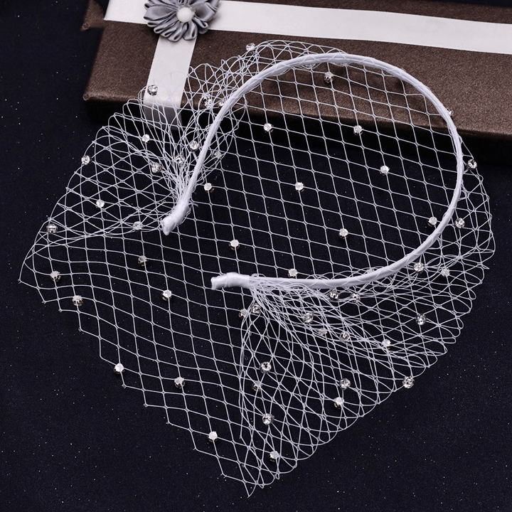 Rhinestone Veil and Mesh Headband, Black and White Bridal Headwear