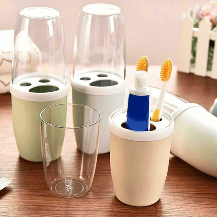 Honana Couple Transparent Cover Toothbrush Toothpaste Holder Organizer Travel Home Washing Storage Cup - MRSLM