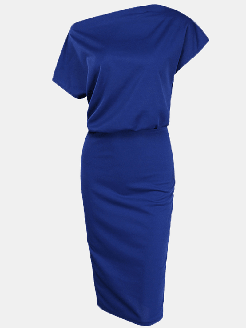 Women Solid Color off Shoulder Elegant Bodycon Dress - MRSLM