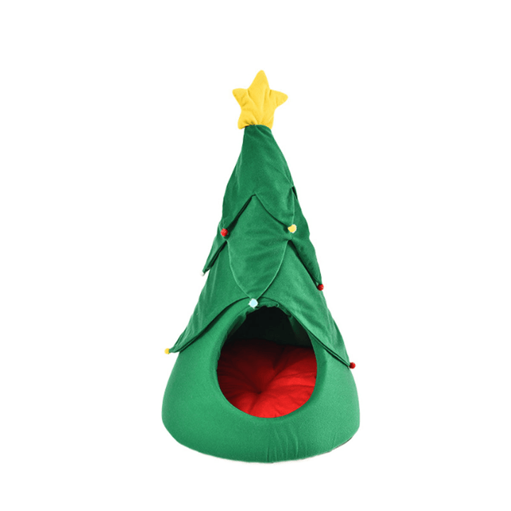 Christmas Tree Elk Pet House Breathable Semi Closed Soft Cat House Green Cat Dog Bed