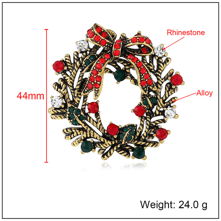 Christmas Wreath Festive Brooch Pin Gift Shirt Collar Brooch Sliver & Gold