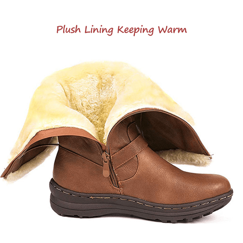 Women Retro Plush Lining Warm Casual Mid Calf Snow Boots