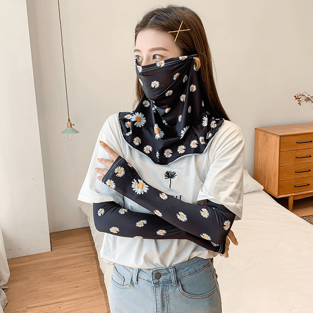 Women Sunscreen Summer Outdoor Ice Silk Sleeve Arm Guard Sleeve Breathable Cover Face Veil Mask