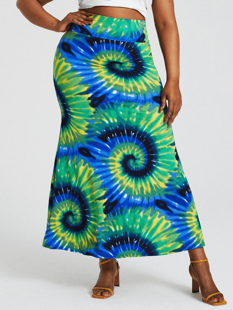 Bohemia Tie Dye Print High Waist Buttocks Bodycon Long Skirt