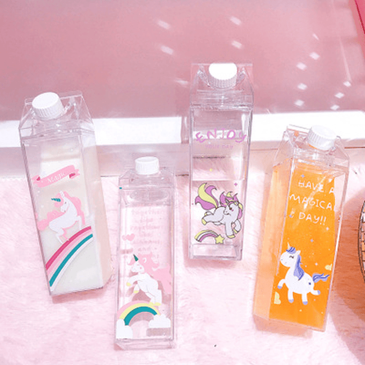 500Ml Fantastic Summer Unicorn Cartoon Milk Drink Box Water Bottle Birthday Kid Clear Plastic Water Bottle Gym Sport Cactus Juice Frui Holder Fitness Picnic