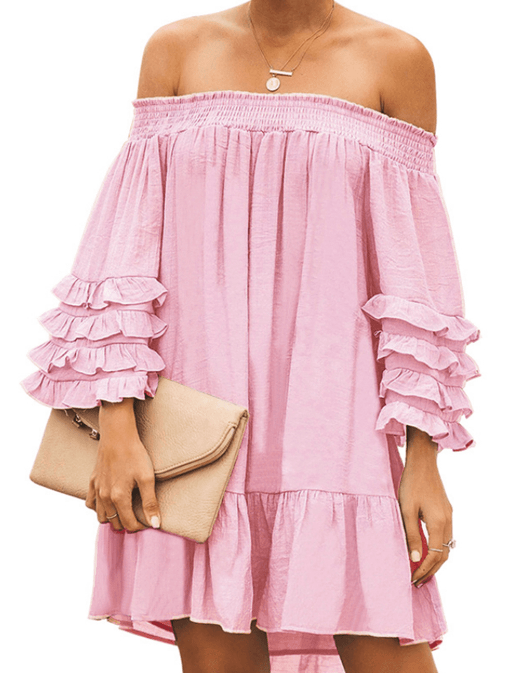 Off Shoulder Pleats Solid Casual Mini Dresses for Women