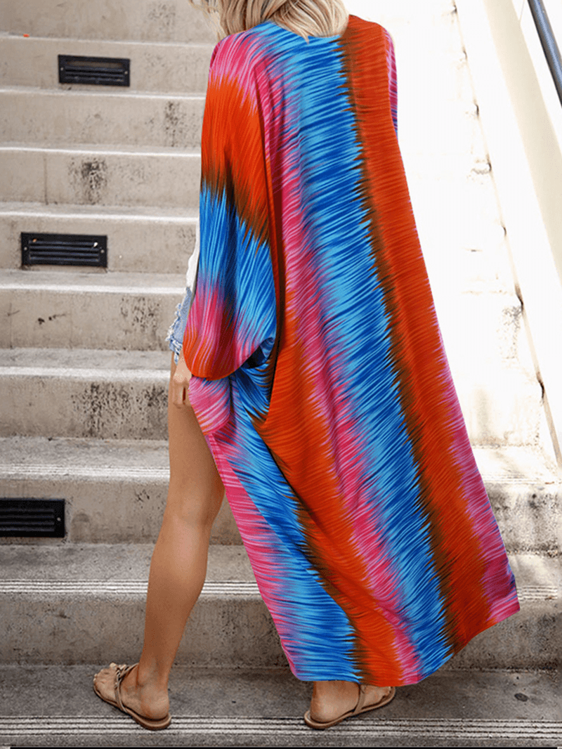 Breathable and Light Raglan Spliced Tie-Dyed Printing Cardigans