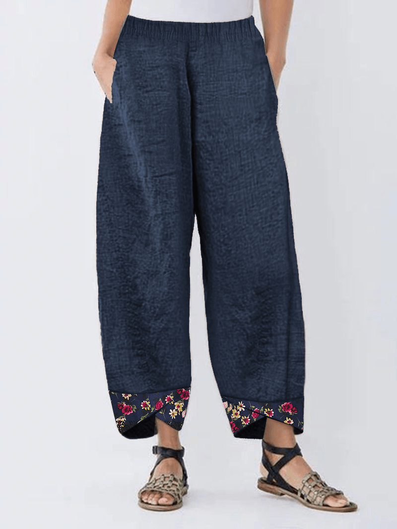 Irregular Floral Print Patchwork Pants for Women