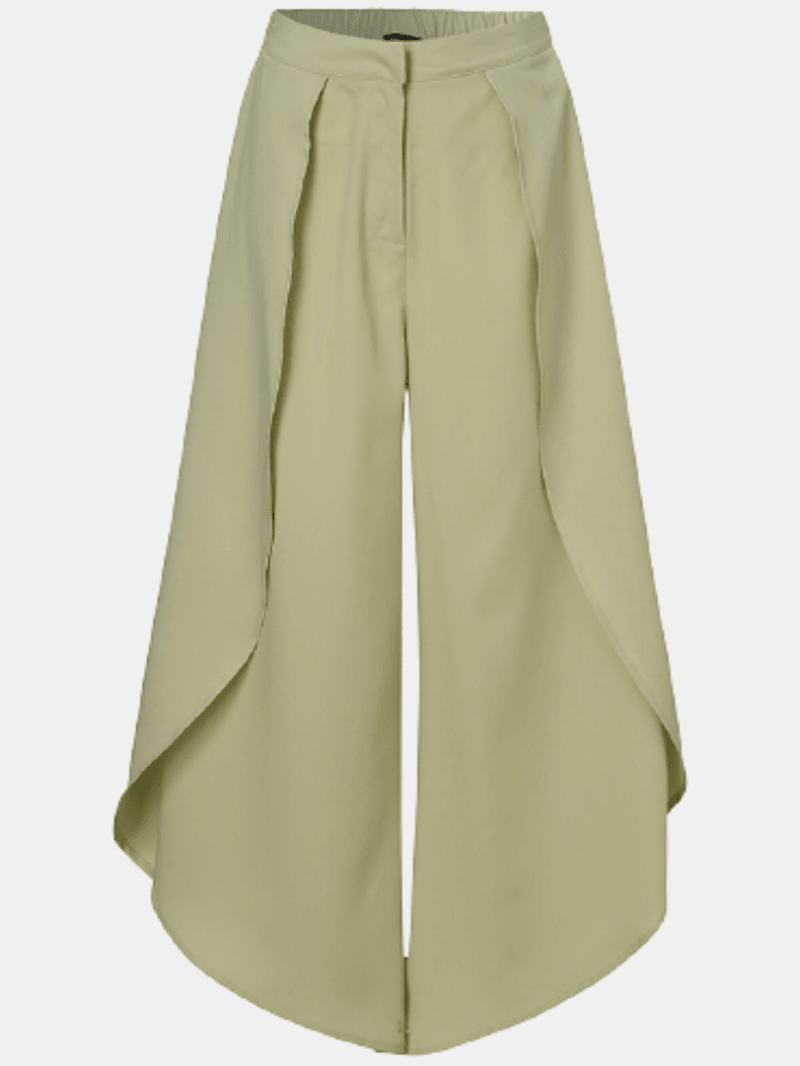 Solid Color High Waist Zipper Irregular Hem Wide Leg Pants