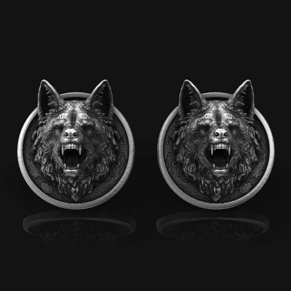 Men Pure Tin Handmade Three-Dimensional Wolf Head Retro French Shirt Cufflinks Dress Suit Cuff Button