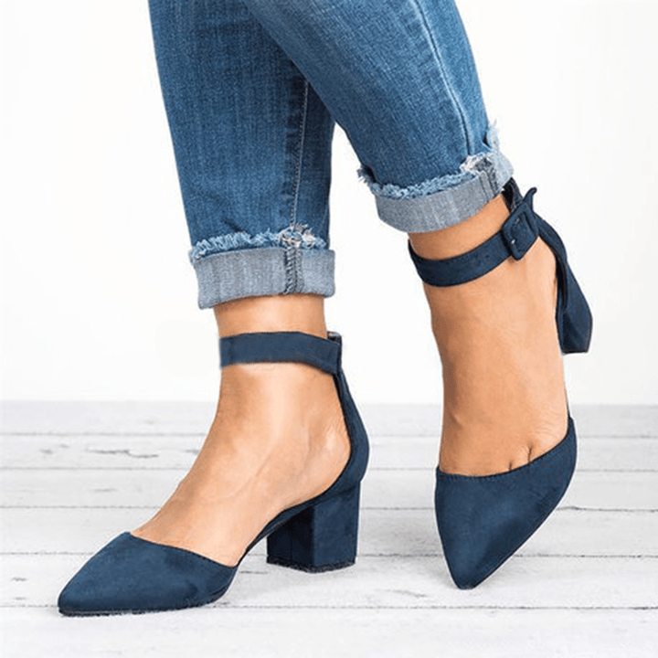 Large Size Women Chunky Heel Ankle Strap Pumps - MRSLM