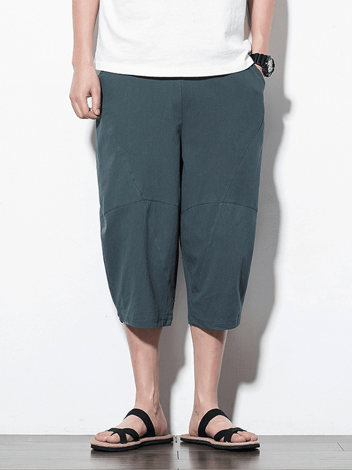 Mens Summer Vintage Linen Calf Length Casual Pants