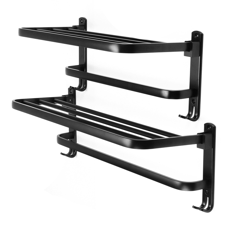 Folding Towel Holder Double Bath Shelves Towel Rail Bathroom Fixed Accessories