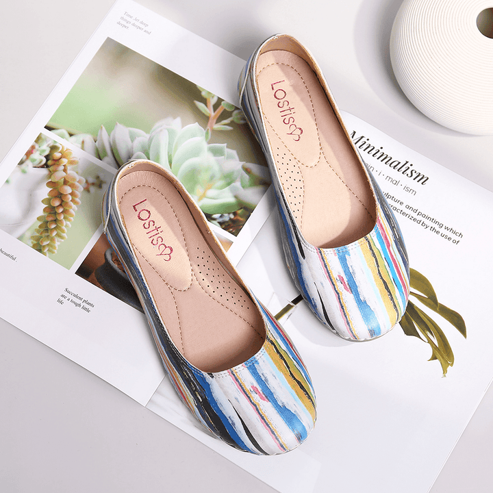 Multicolor Casual Leather Soft Sole Walking Flats