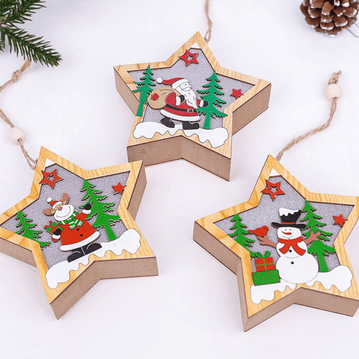 Luminous Christmas Wooden Ornament LED Light Santa Claus Deer Decorations Lamp Xmas