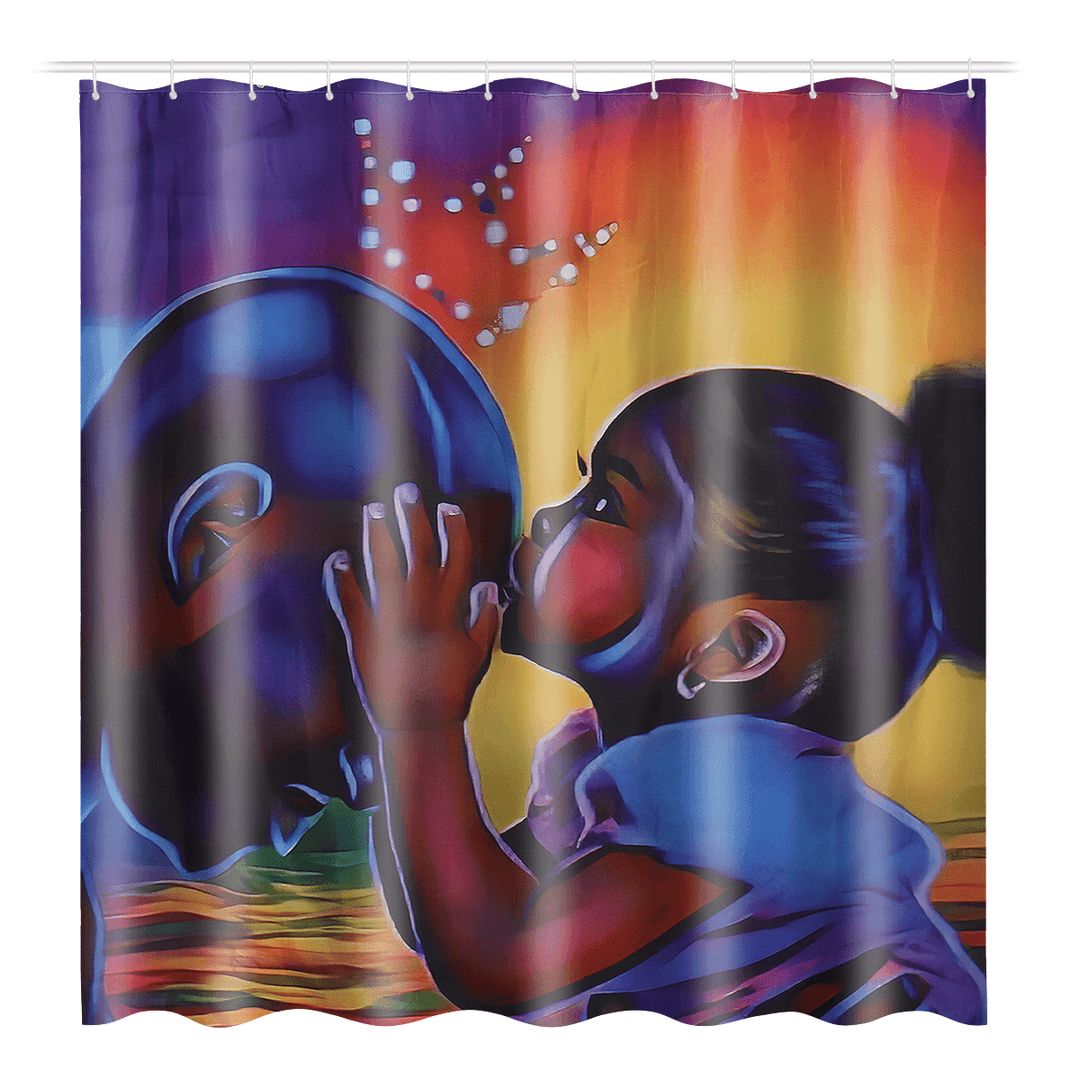 African Girl Bathroom Shower Curtain Pedestal Rug Lid Toilet Cover Bath Mat Set Decor - MRSLM