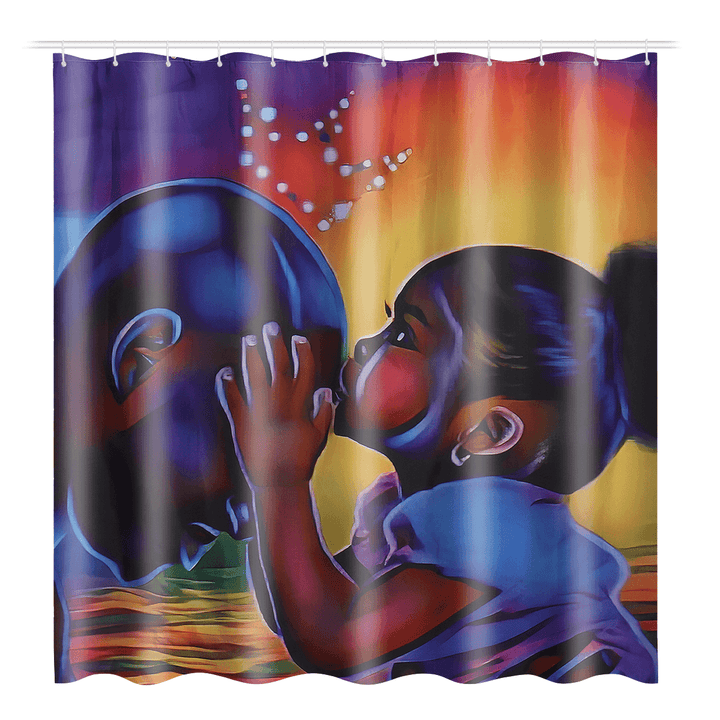 African Girl Bathroom Shower Curtain Pedestal Rug Lid Toilet Cover Bath Mat Set Decor - MRSLM