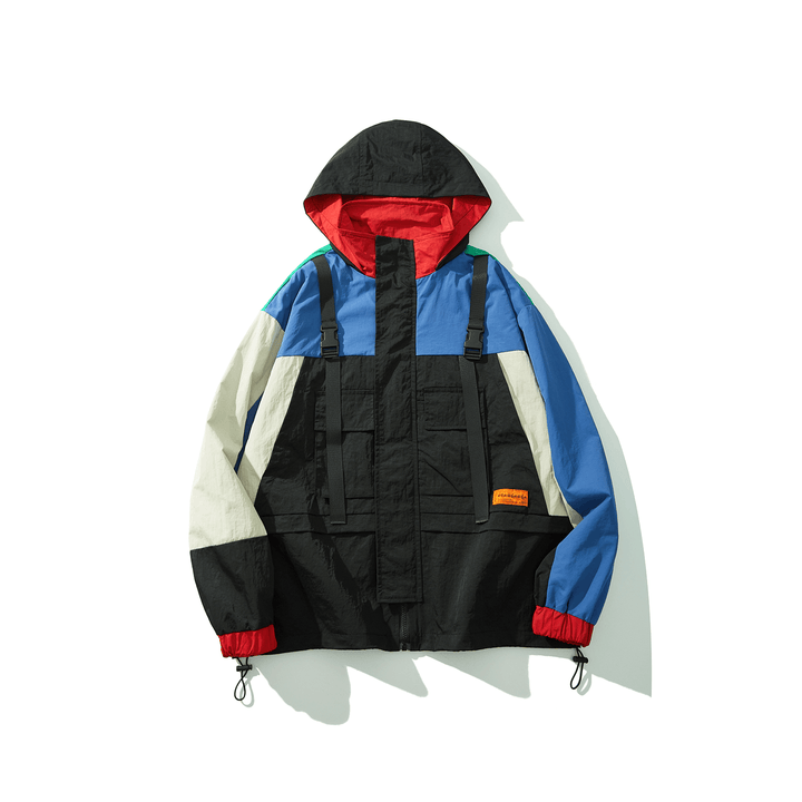 Mens Colourful Techwear Hooded Windbreaker Jacket