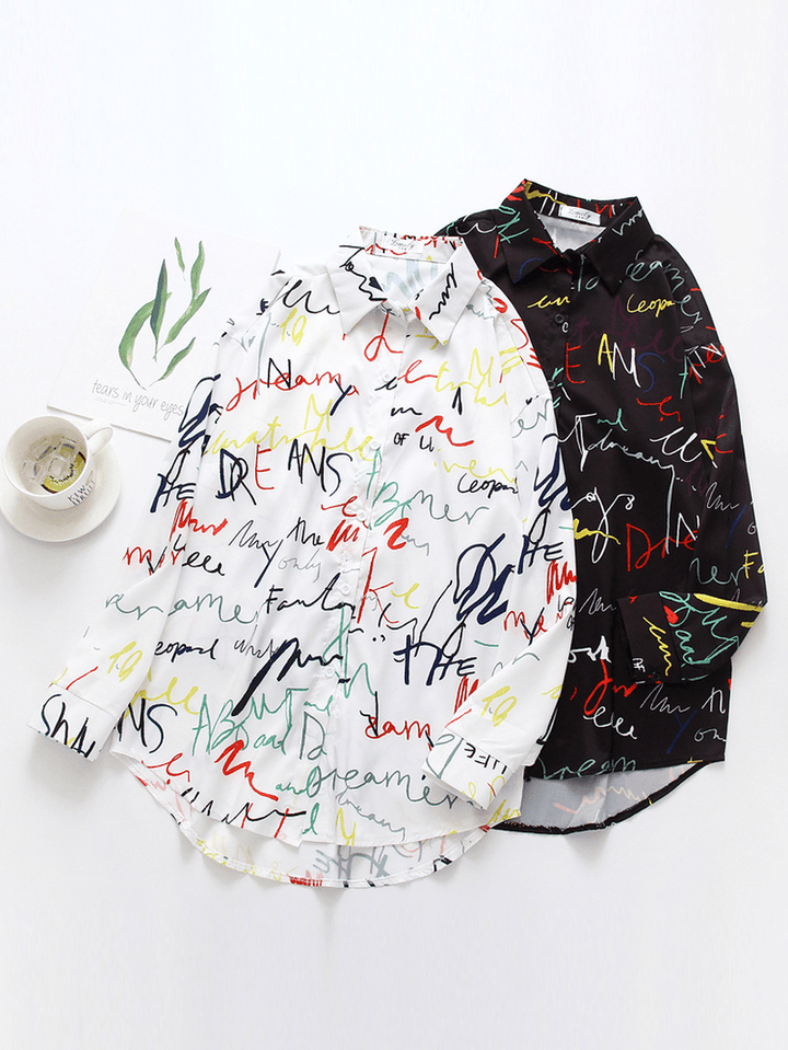 Alphabet Graffiti Print Fashion Loose Daily Casual Shirts