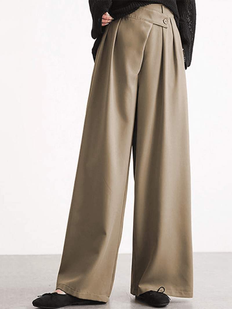 Women Casual Work Cross Button Design Wide Leg Pants