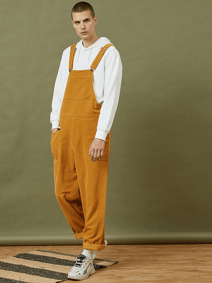 Mens Corduroy Multi Pocket Sleeveless Loose Jumpsuits