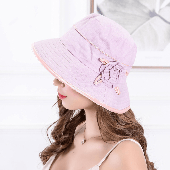 Women Sun Protection Wide Birm Beach Bucket Cap Outdoor Breathable Fishing Hat with Bowknot