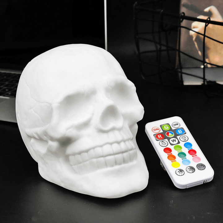 3D Colorful LED Skull Night Light Remote Control Stress Relief USB Rechargeable