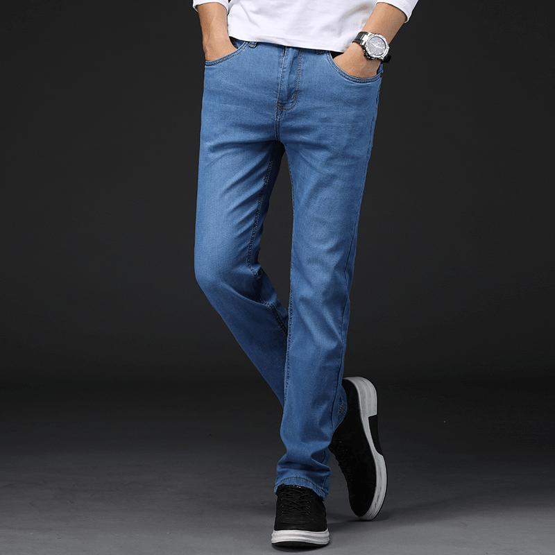 Men'S New Large Size Stretch Jeans Slim Small Straight Denim Pants