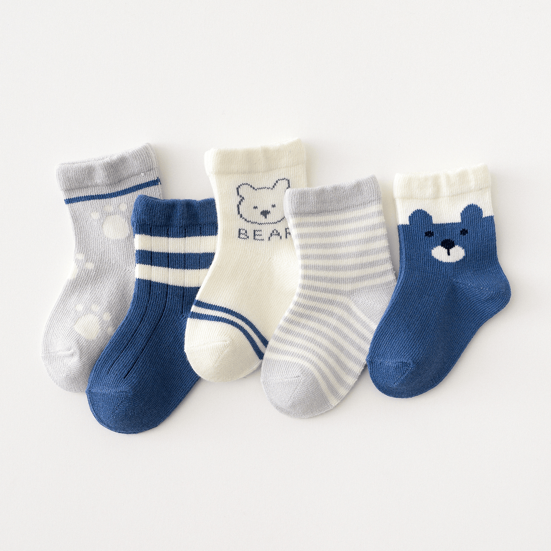 5 Pairs of Children Four Seasons Tube Socks Blue Bear