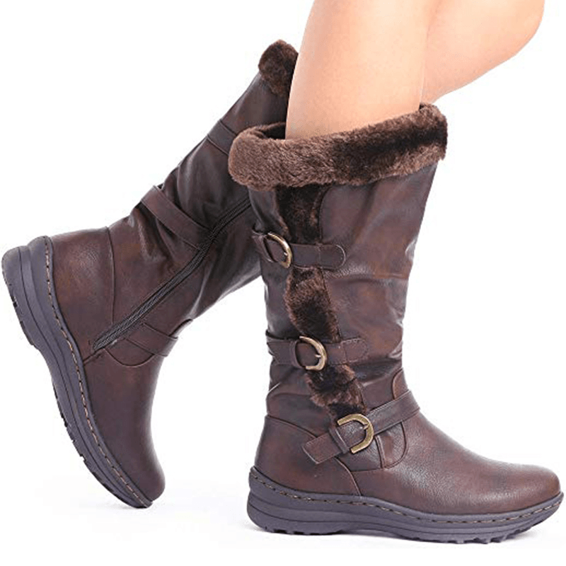 Women Retro Plush Lining Warm Casual Mid Calf Snow Boots