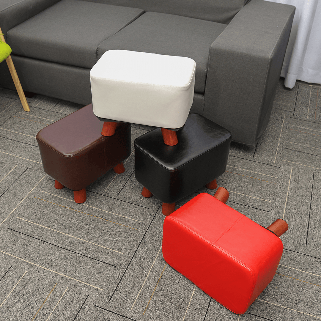 PU Soft Foot Stool Soft Change Shoes Bench Small Ottoman Footrest Footstool Wooden Legs Rectangular Seat Stool Home Supplies