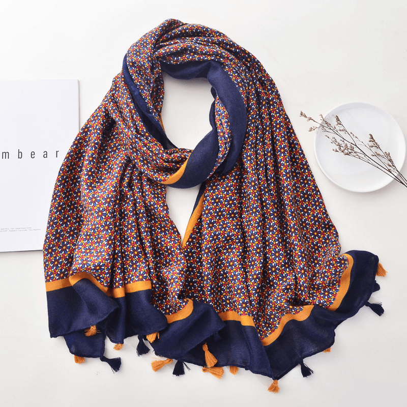 Printed Fringe Scarf Long Scarf Shawl Literary Fan