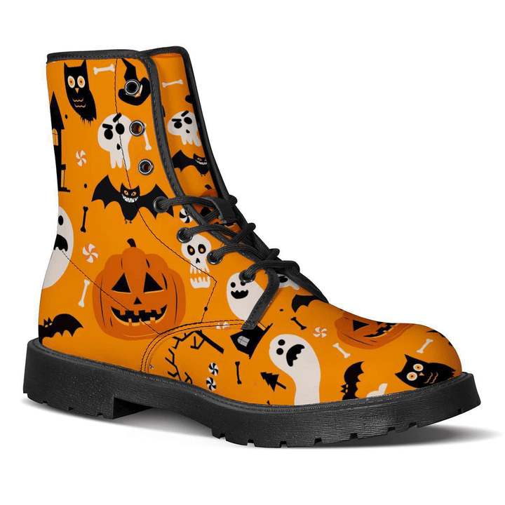 Men Leather Halloween Funny Printing Soft Sole round Toe Comfy Casual Martin Boots