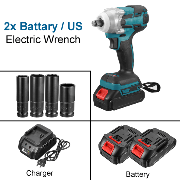 188VF 588N.M. Li-Ion Cordless Electric 1/2" Wrench Socket Rechargeable Power Tool W/ 1/2Pcs Battery - MRSLM