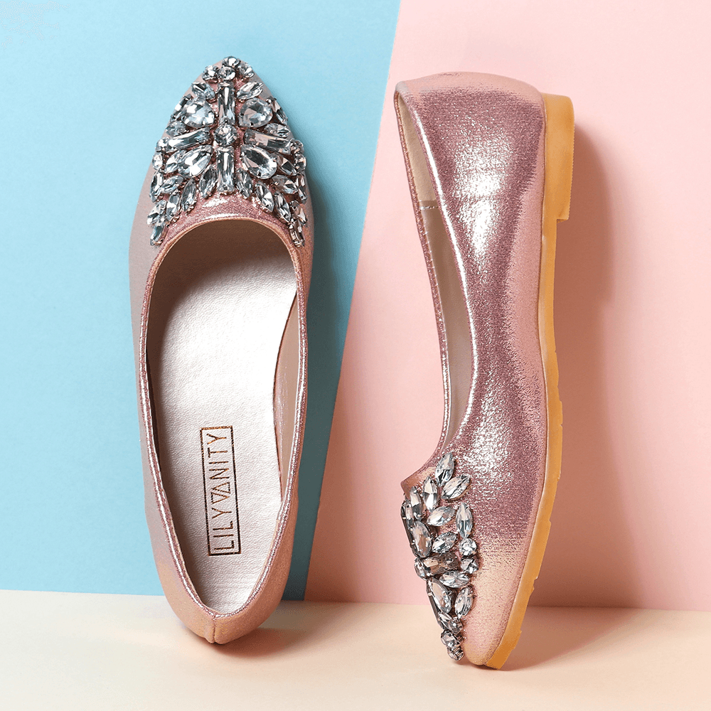 Women Sweet Rhinestone Ladies Lightweight Rhinestone Dressy Flats