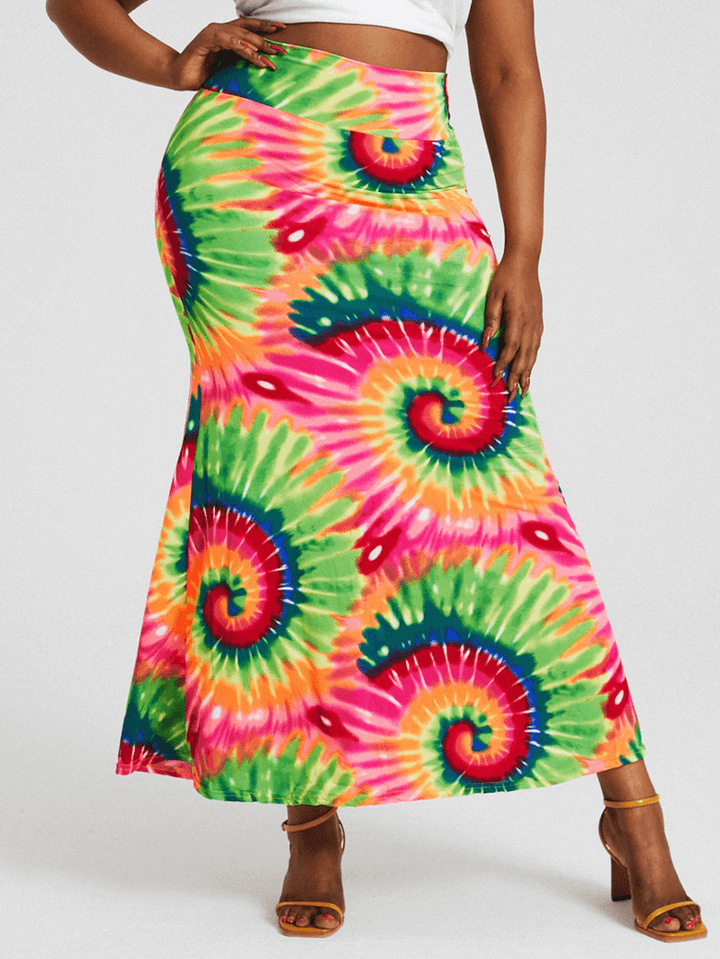 Bohemia Tie Dye Print High Waist Buttocks Bodycon Long Skirt - MRSLM