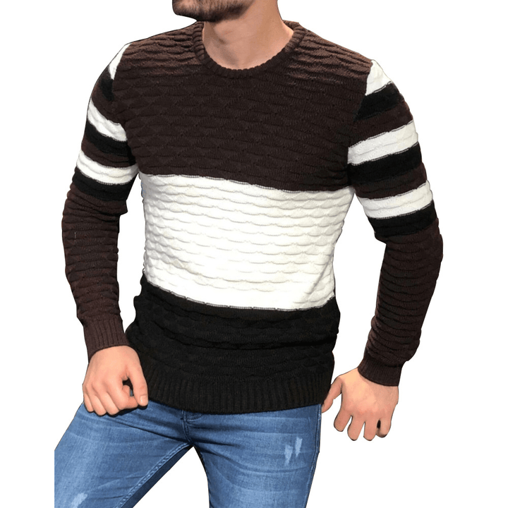 Men'S Color Matching Pit Striped Muscular Men'S Sweater