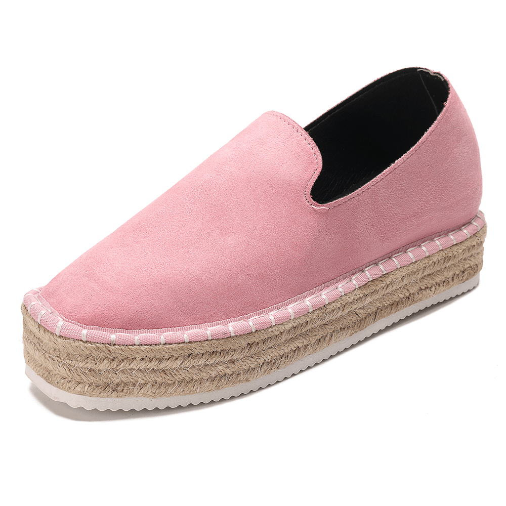 Women Suede Espadrilles Straw Braided Platform Loafers