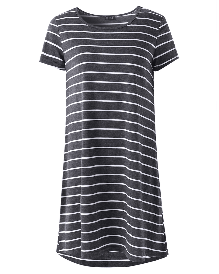 Striped O-Neck Short Sleeve Casual Summer Mini Shirt Dress - MRSLM