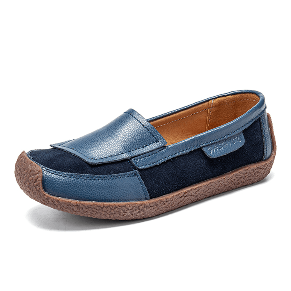 Women Comfy Leather Splicing Soft Slip on Flat Loafers