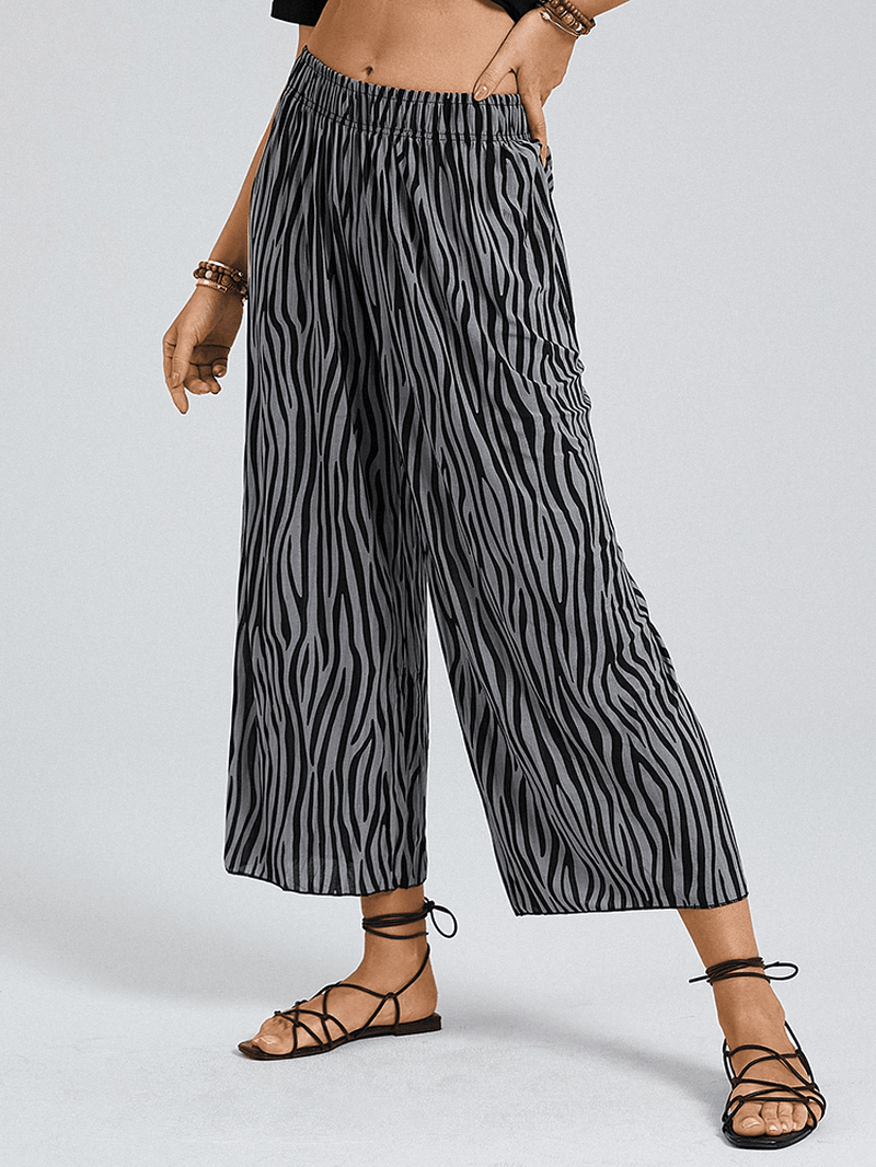 Zebra Print Elastic Waist Wide Leg Lounge Pants for Women