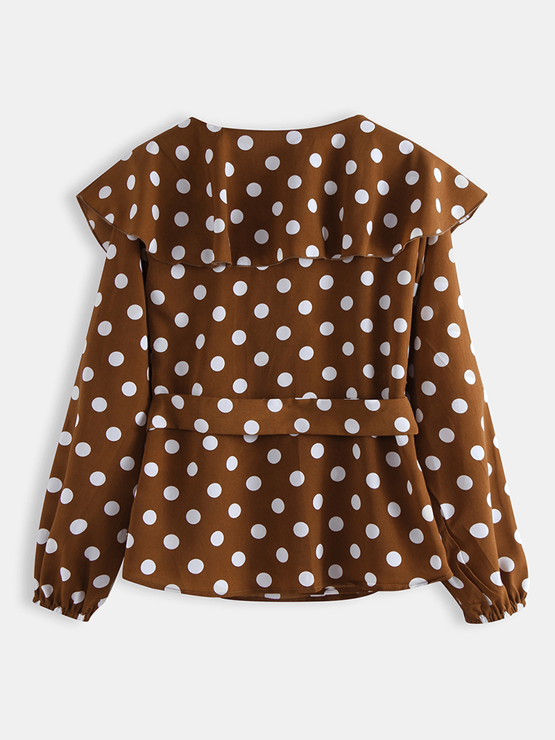 Polka Dot Print V-Neck Long Sleeve Causal Blouse