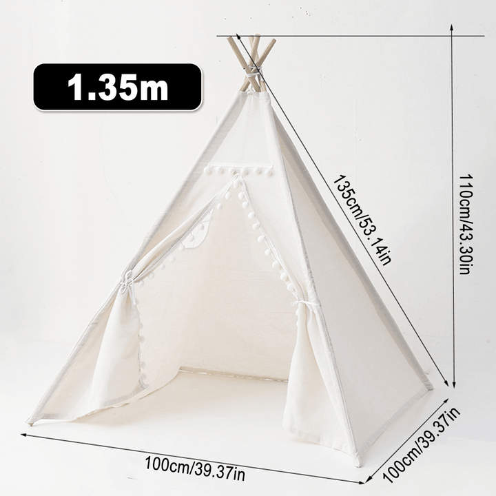 1.35M-1.8M Baby Tents Teepee DurableÔºÜQuality Cotton Canvas Triangle Tent Kids Playhouse Pretend Indoor/Outdoor Play Tent Decoration House Game Gift - MRSLM