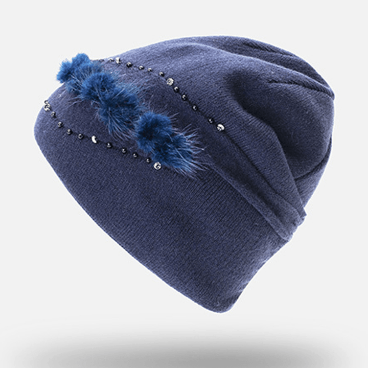 Women Outdoor Winter Thicken Ski Beanie Cap Earmuffs Flexible Knit Hat